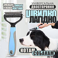 Фурмінатор-чесалка для вичісування котів і собак (щітка, пуходерка, ковтуноріз, дешеддер) Блакитна