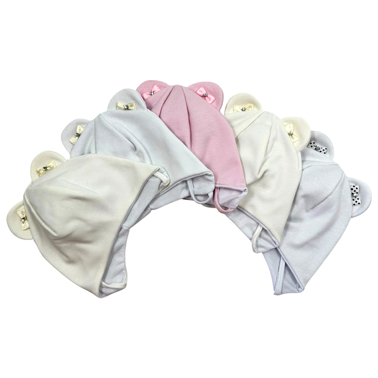 Шапка дитяча Оптом подвійний трикотаж рибана еліт +хб підкладка зав'язки для дівчаток 36-40 р.р. "Бантики" 9174, фото 1