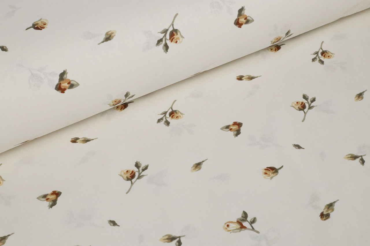 Ранфорс 240 см Трояндочки жовті на світло-бежевому