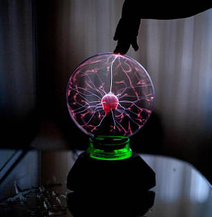 Декоративний світильник, плазмова куля Тесла, блискавичний дотик "Plasma Magic Light Flash BIG Ball" 10 см (чорний), фото 1