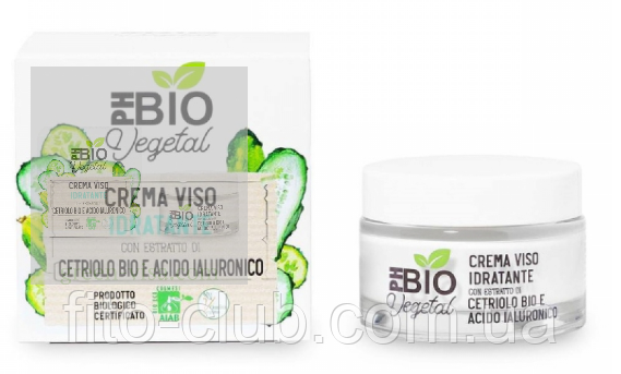 Crema Viso Idratante PH BIO VEGETALЗВОЛОЖУЮЧИЙ КРЕМ ДЛЯ ОБЛИЧЧЯ З ОРГАНІЧНИМ ЕКСТРАКТОМ ОГІРКА ТА ГІАЛУРОНОВОЮ КИСЛОТОЮ 50мл