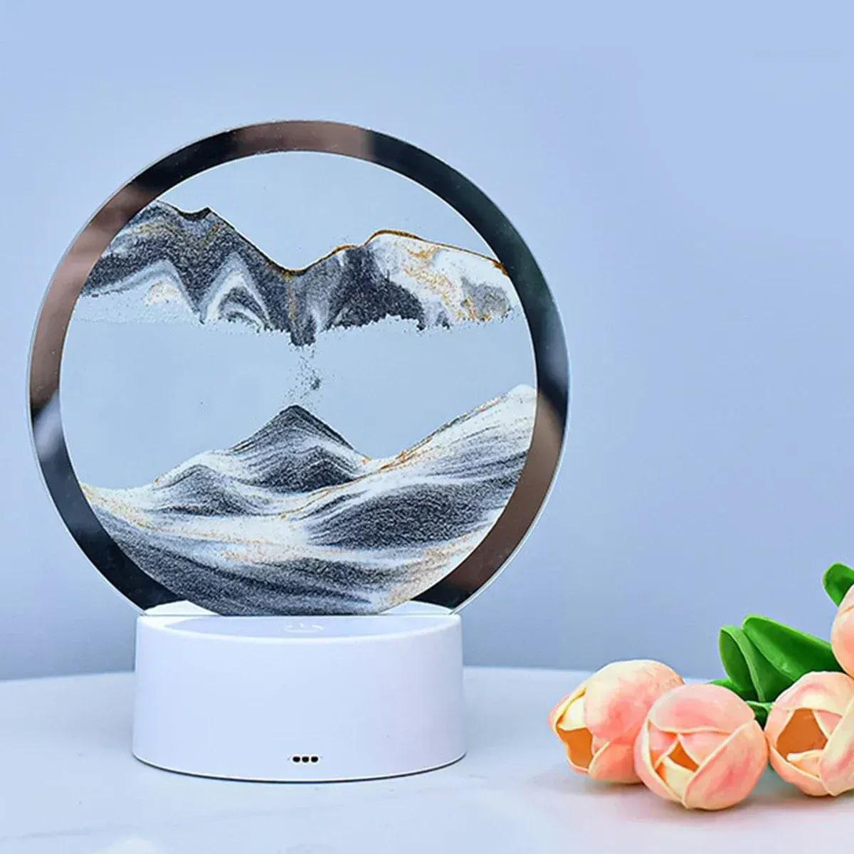 Настільна LED лампа нічник RGB Пісочний годинник 3D Sandscape, чорний пісок