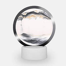 Настільна LED лампа нічник RGB Пісочний годинник 3D Sandscape, чорний пісок, фото 2