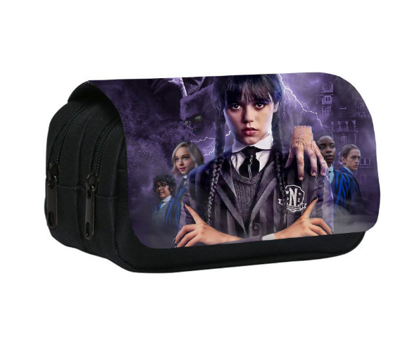 Пенал шкільний Венсдей Адамс Wednesday місткий для дівчинки 3 відділення, чорний, фото 1