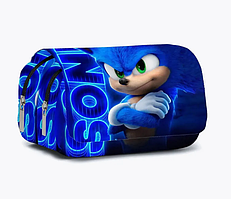 Пенал шкільний Їжачок Сонік Sonic місткий для хлопчика для дівчинки 3 відділення, синій