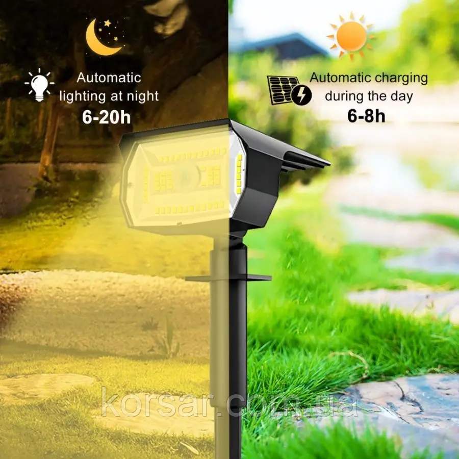 Ліхтар, прожектор, світильник, на сонячній батареї, 72 LED.  "Solar Warm Spotlight". IP65 3 режими. Теплий св, фото 1