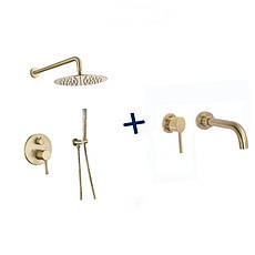 Душова система Santep + змішувач для умивальника Santep золотий матовий