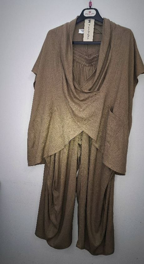 Костюм лляний бежевий шаровари з блузою KAPTSOVA MKKS203-2, фото 1