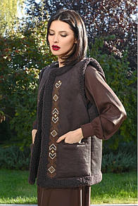 Жилет жіночий коричнево-коричневий з вишивкою аплікацією MKSMV140-615 SEAM