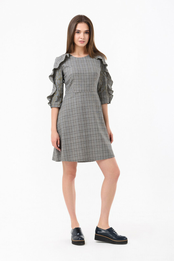 Сукня жіноча сіра в клітинку коротка демісезонна MKRM1208, фото 1