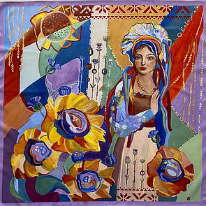 Хустка жіноча "Дівчина і соняшники" 50х50 см MKNCH100623-5