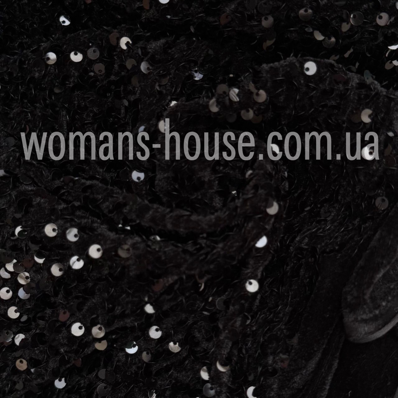 Велюр тканина з паєткою 150 см 200 г/м2 Чорний з чорним, фото 1