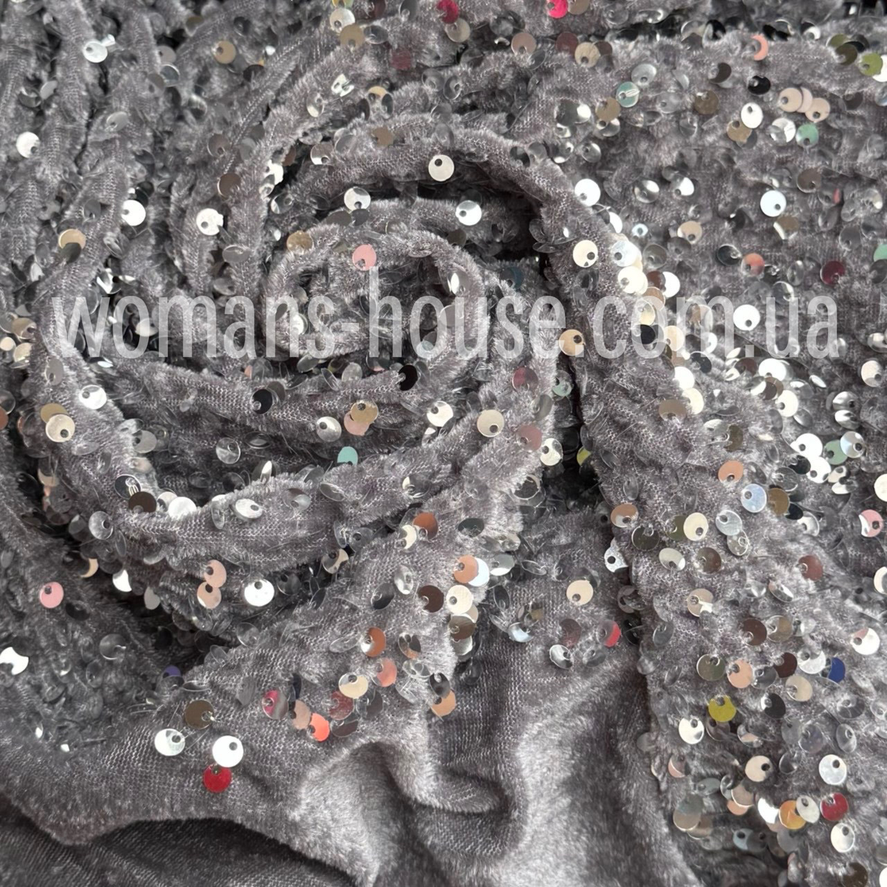 Велюр тканина з паєткою 150 см 200 г/м2 Сірий із сірим, фото 1