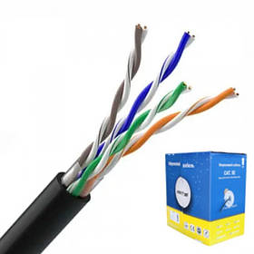 Кабель комп'ютерна вита пара UTP (PE) Cat.5e 4х2x (0.51 мм CU), зовнішній, діам.-5,8 мм, чорний, 305 м, EUROSAT