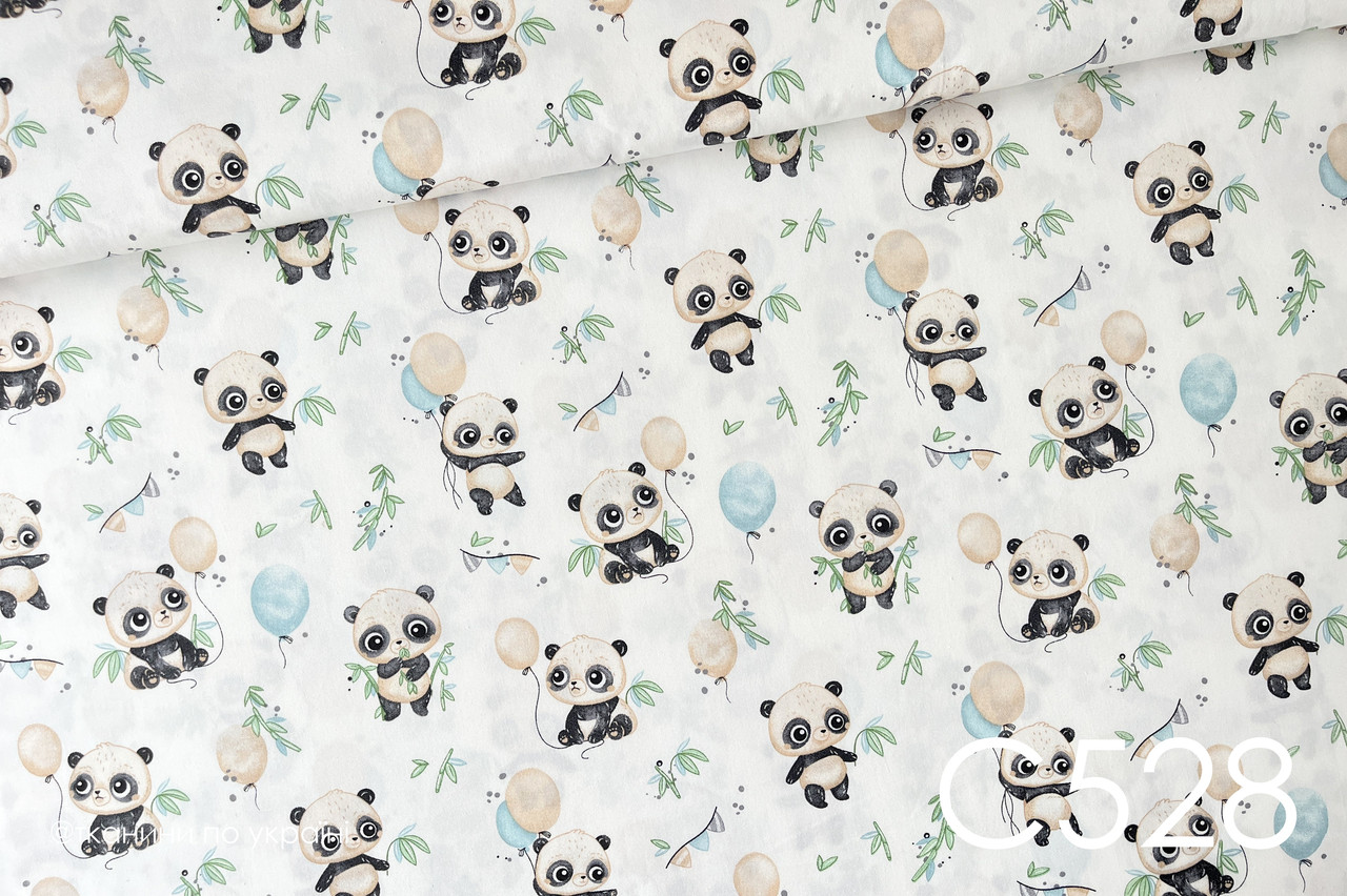 Тканина сатин Панда з кулькою