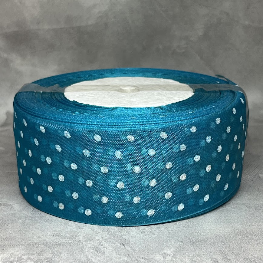 Органза (стрічка) у горох 4 см, колір-бірюзовий, арт 011788, 1 метр , Бірюзовий, фото 1