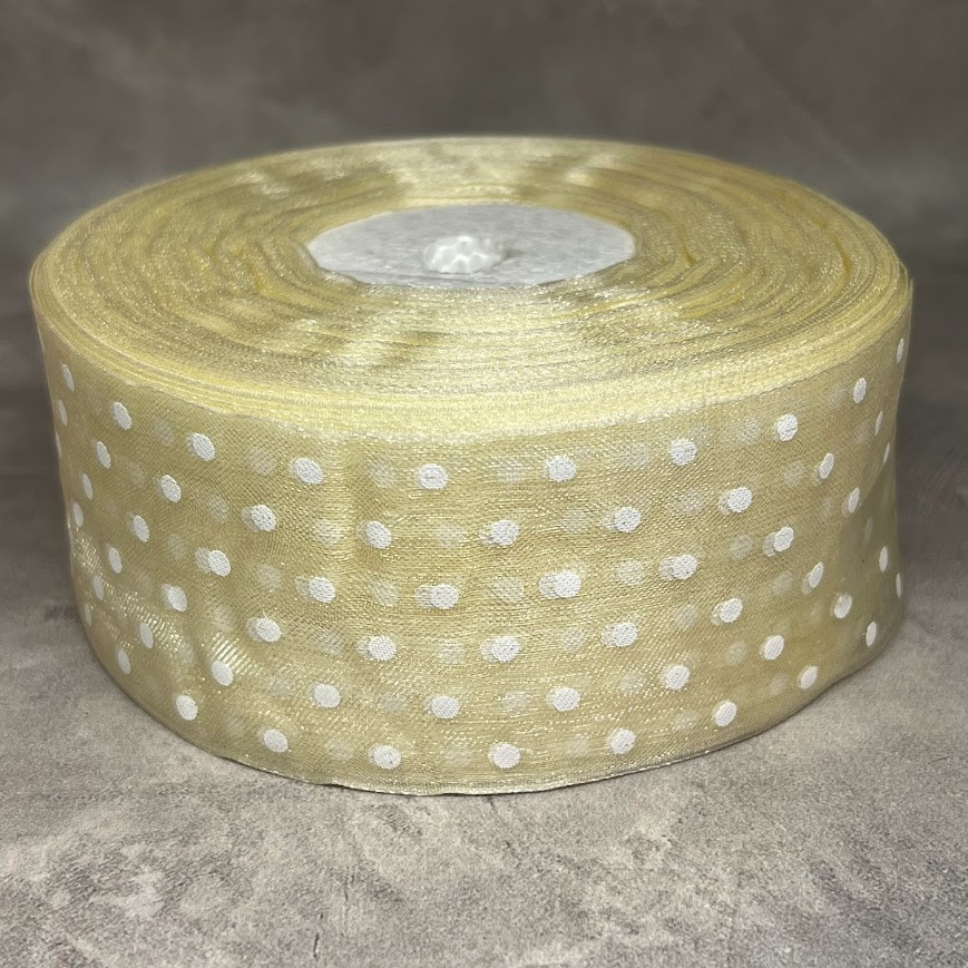 Органза (стрічка) у горох 4 см, колір-молочний, арт 011832, 1 метр, Молочний, фото 1