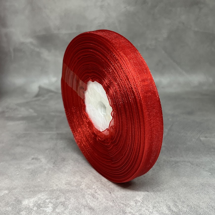 Органза (стрічка) 0,9 см, колір- червоний, арт 018995, 45 метрів, Червоний, фото 1
