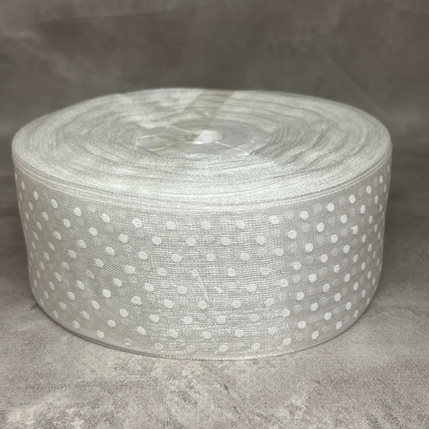 Органза (стрічка) у горох 4 см, колір-білий, арт 018998, 1 метр, Білий, фото 1