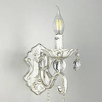 Бра-свічка з кришталевими підвісками в білому корпусі з позолотою | Line F | Арт. 6071/1 WT