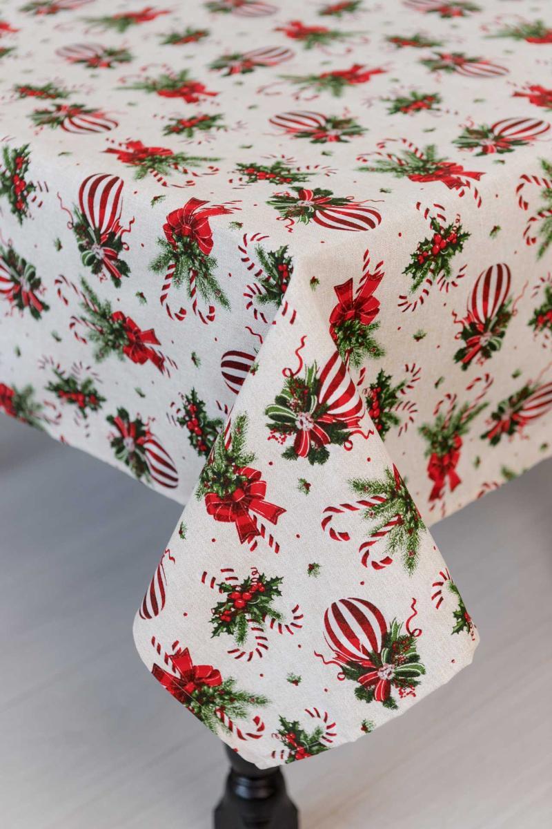 Новорічна скатертина на стіл Stripe Balls ТМ ПРОВАНС, фото 1