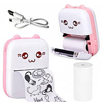 Мини принтер для детей + бумага + фломастеры (Набор 13 рулонов) Розовый