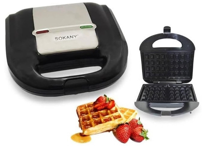 Вафельниця Sokany KJ-108W антипригарне покриття Чорний 750 Вт, фото 1