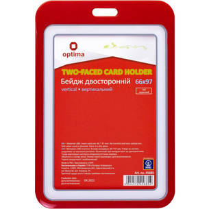 Бейдж Optima преміальний вертикальний 66х97 мм двосторонній, червоний (O45685), фото 1