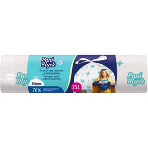 Пакети для сміття Pani Blysk Із затяжками 35 л 15 шт. (4823071661101), фото 1