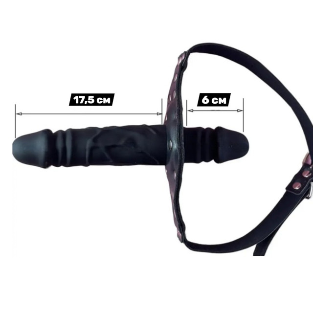 Strap-on на голову БДСМ Кляп з фалосом двосторонній страпон на голову із замком 18 см
