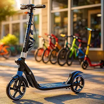 Двоколісний самокат складаний з ліхтариком для підлітка Scooter 2 амортизатора ручне гальмо колеса 8" Синій