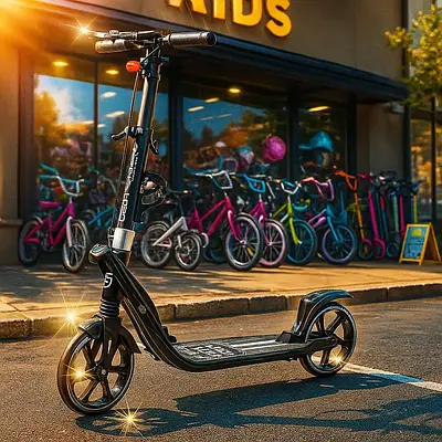 Складаний самокат двоколісний з ліхтариком для підлітка Scooter 2 амортизатора ручне гальмо колеса 8" Чорний