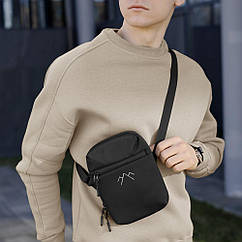Чоловіча чорна сумка з кишенями із застібкою Pobedov Vertical