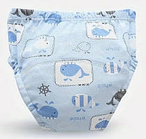 Тренувальні трусики для дітей  | багаторазові підгузки, розмір 90см (6-11кг), 1шт  (блакитні кити)