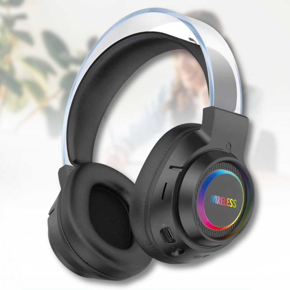 Накладні Bluetooth навушники з шумозаглушенням та RGB-підсвічуванням BT600 Чорний, фото 1