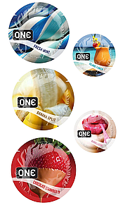 Презервативи One FlavorWaves латексні, набір різних смаків, 5 шт.