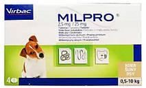Мілпро Virbac Milpro таблетки від глистів для собак вагою від 0,5 до 10 кг-4 пігулки