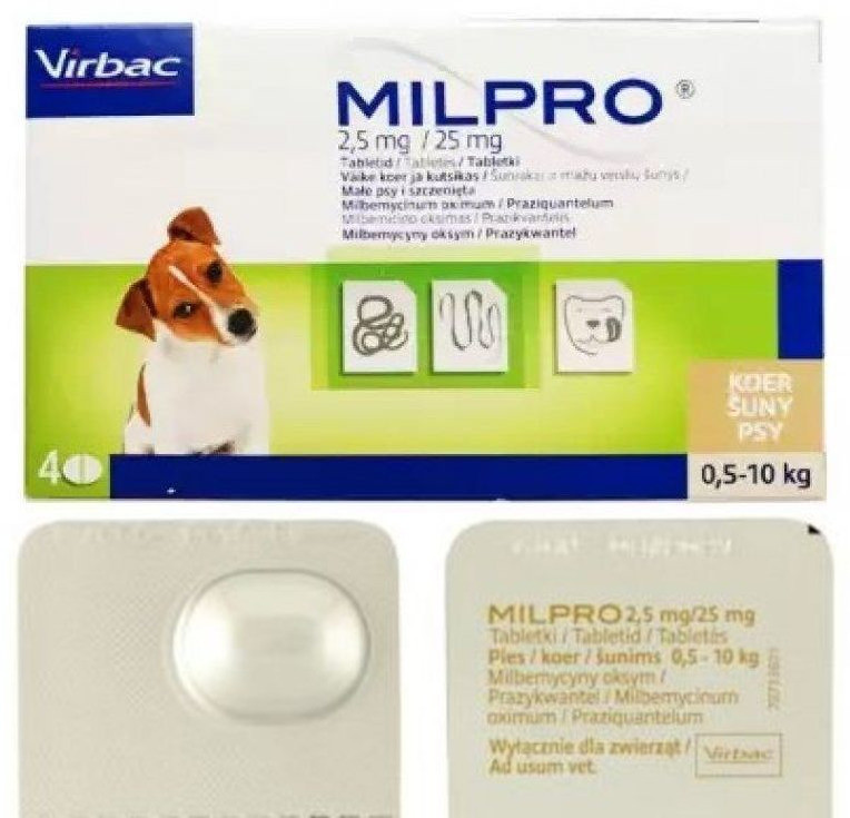 Мілпро Virbac Milpro таблетка від глистів для собак вагою від 0,5 до 10 кг, 1 таблетка, фото 1