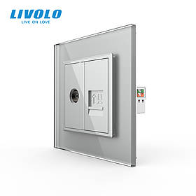 Розетка комп'ютерна RJ-45 і ТБ розетка Livolo сірий скло (VL-C791VC-15)