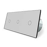 Безконтактний вимикач 3 сенсора (1-1-1) Livolo сірий скло (VL-C701/C701/C701-PRO-15), фото 2