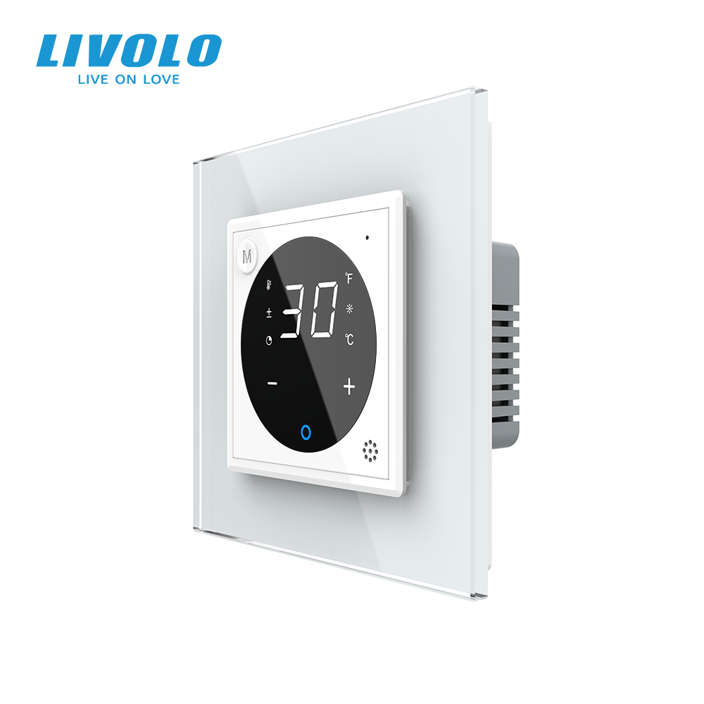 Терморегулятор (термостат) сенсорний програмований для теплої підлоги LIVOLO, білий скляний (VL-C7FCQ1-2WP), фото 1