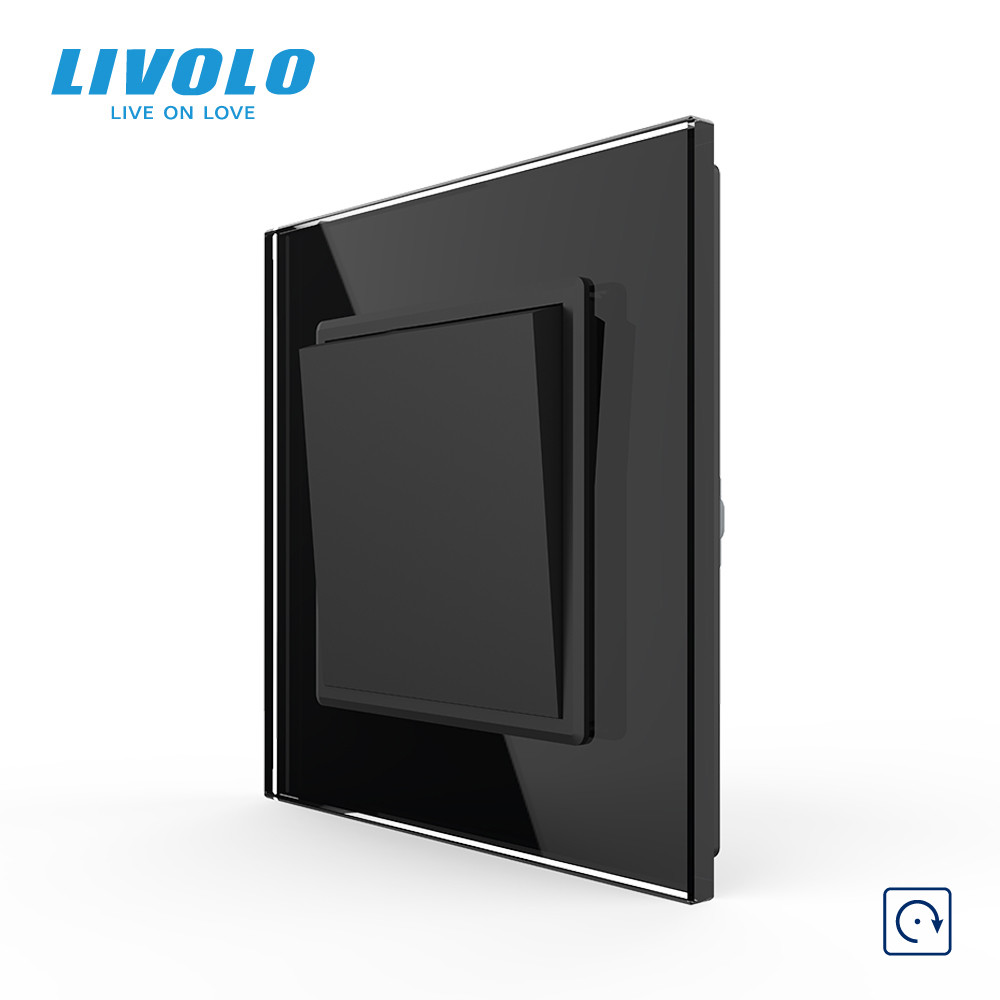 Кнопковий вимикач без фіксації Дзвінковий вимикач Імпульсний вимикач Livolo чорний скло (VL-C7FCMH-2BP), фото 1