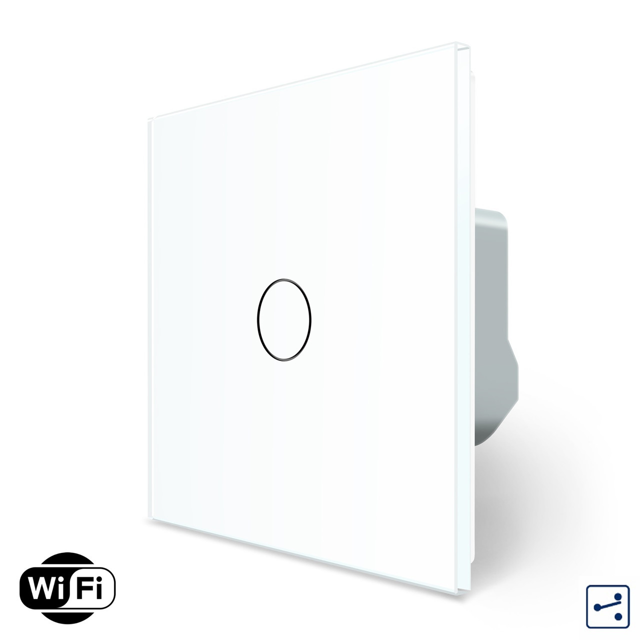 Розумний сенсорний Wi-Fi прохідний/перехресний вимикач 1 сенсор Livolo білий скло (VL-C7FC1SNY-2G-WP), фото 1