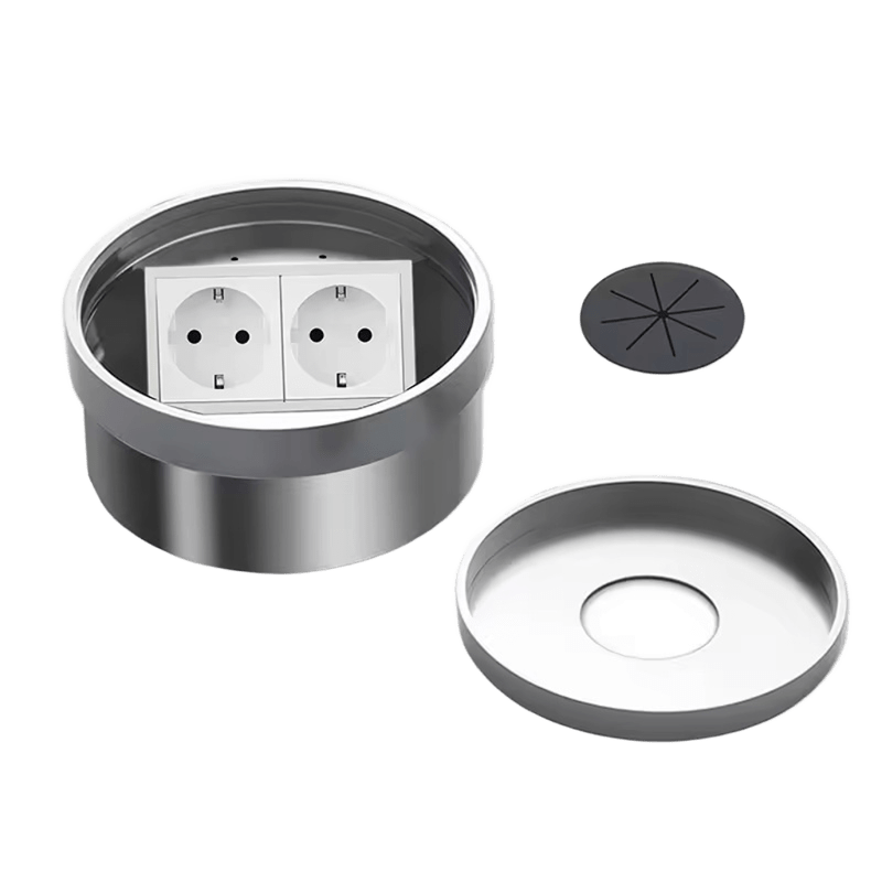 Розетка підлогова подвійна LIVOLO срібна, вбудована невидима прихованого монтажу, 2 розетки з кришкою і, фото 1