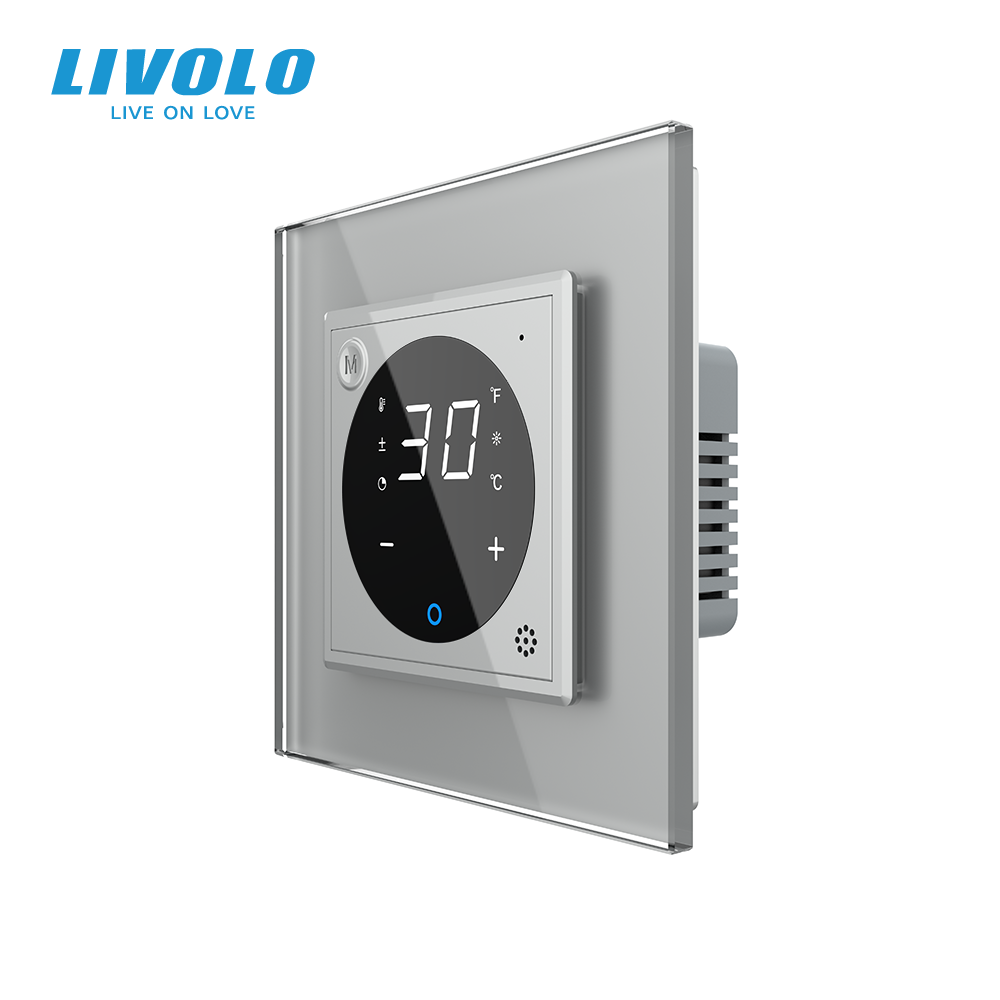 Терморегулятор (термостат) сенсорний програмований для теплої підлоги LIVOLO, сірий скляний (VL-C7FCQ1-2IP), фото 1