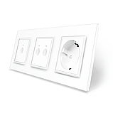 Сенсорний прохідний/перехресний вимикач Sense 3 сенсора (1-2) 1 розетка Livolo білий скло, фото 2