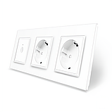 Сенсорний прохідний/перехресний вимикач Sense 1 сенсор 2 розетки Livolo білий скло, фото 2