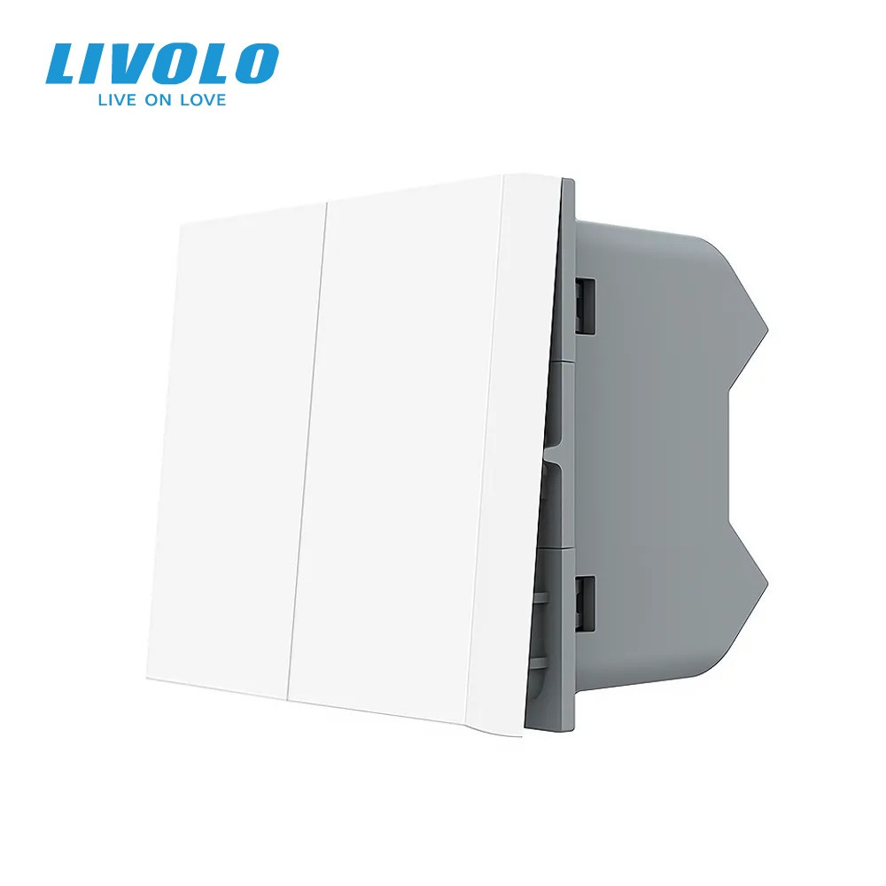 2-клавішний універсальний вимикач (прохідний / звичайний) LIVOLO, білий, модуль без рамки (VL-FCMKS-1WP), фото 1