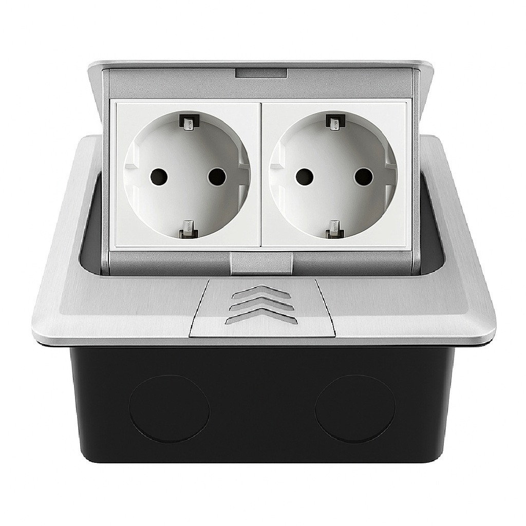 Розетка підлогова подвійна LIVOLO срібна, вбудована у підлогу, для кухні, офісу чи конференц-залу, з кришкою,, фото 1