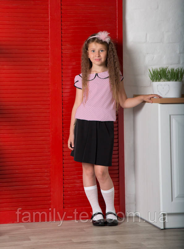 Блузка з коротким рукавом, для дівчинки, рожева в горошок, Julia, SmileTime, фото 1